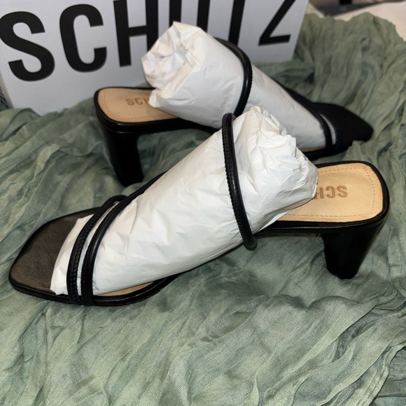 Schutz Black Strappy Square Toe Heeled Sandals • Black Heels • NEW • Dust Bag - Picture 4 of 14